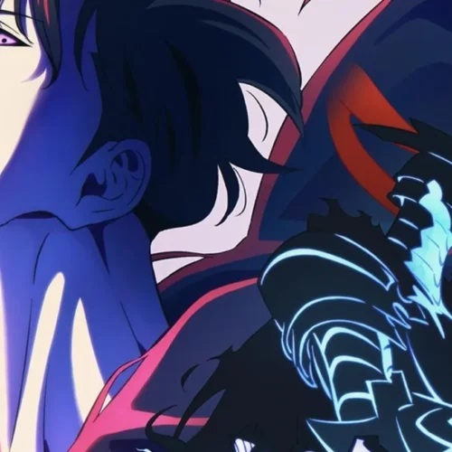 Solo Leveling's Sung Jin-Woo surrounded by shadows, symbolizing ultimate power—used here to highlight strong protagonists in similar high-stakes manhwa.