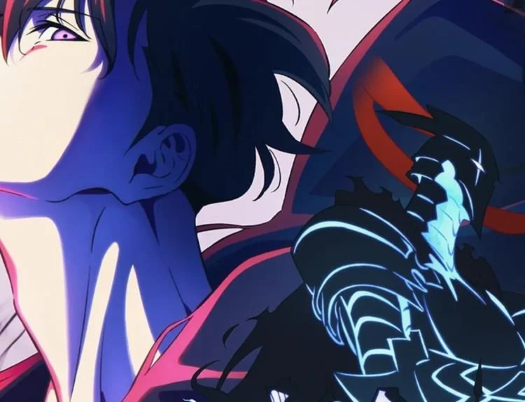 Solo Leveling's Sung Jin-Woo surrounded by shadows, symbolizing ultimate power—used here to highlight strong protagonists in similar high-stakes manhwa.