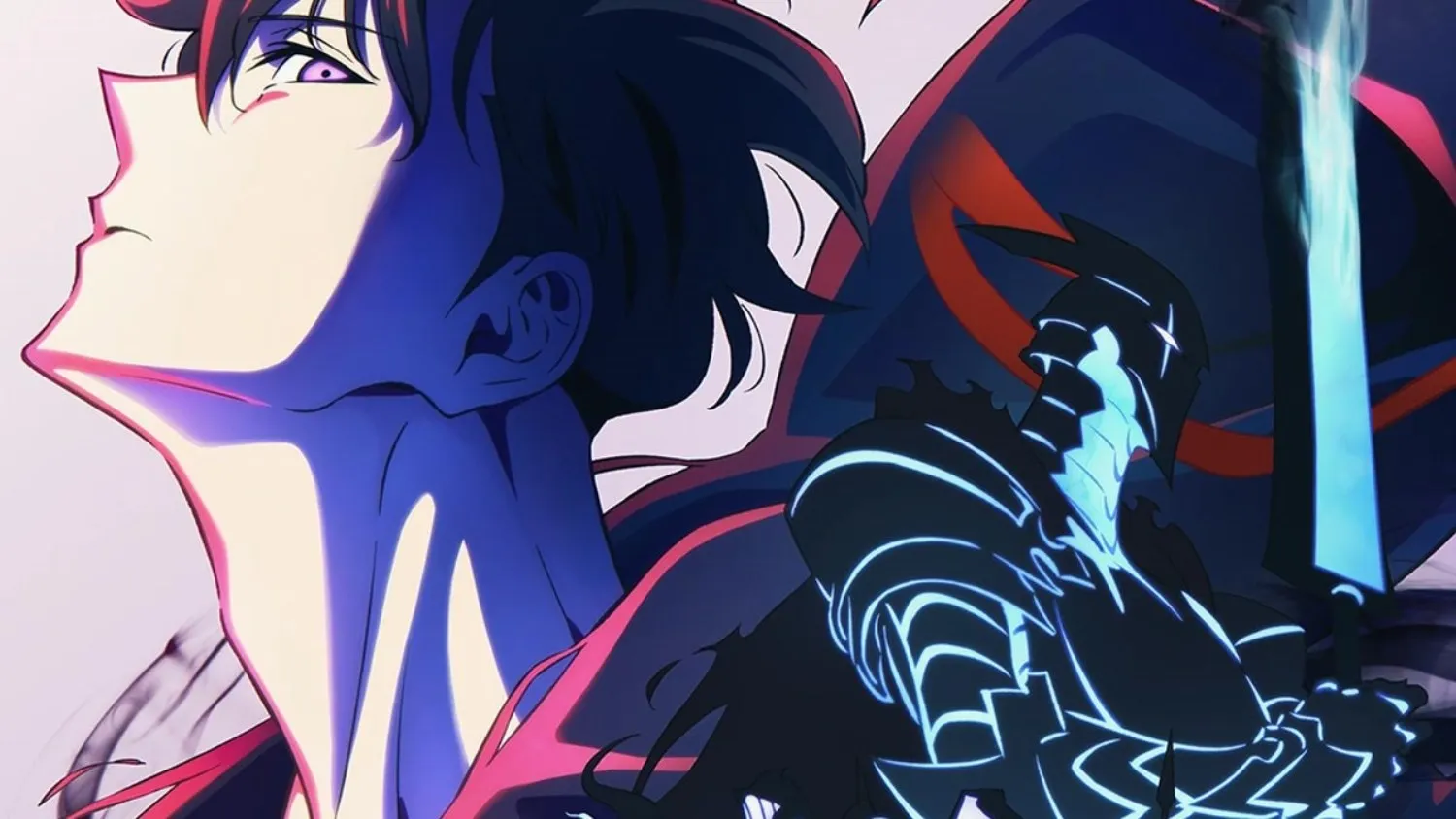 Solo Leveling's Sung Jin-Woo surrounded by shadows, symbolizing ultimate power—used here to highlight strong protagonists in similar high-stakes manhwa.